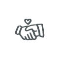stylized icon of shaking hands with a small heart