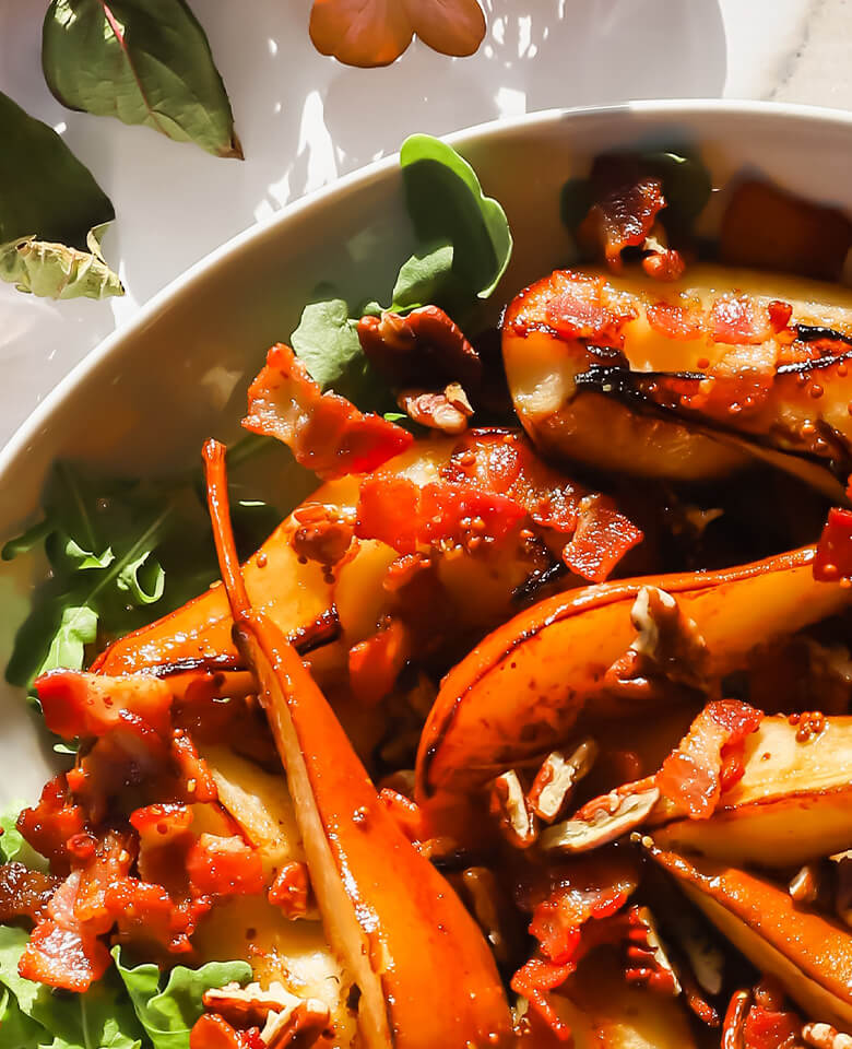 Sauteed pear salad served in a bowl