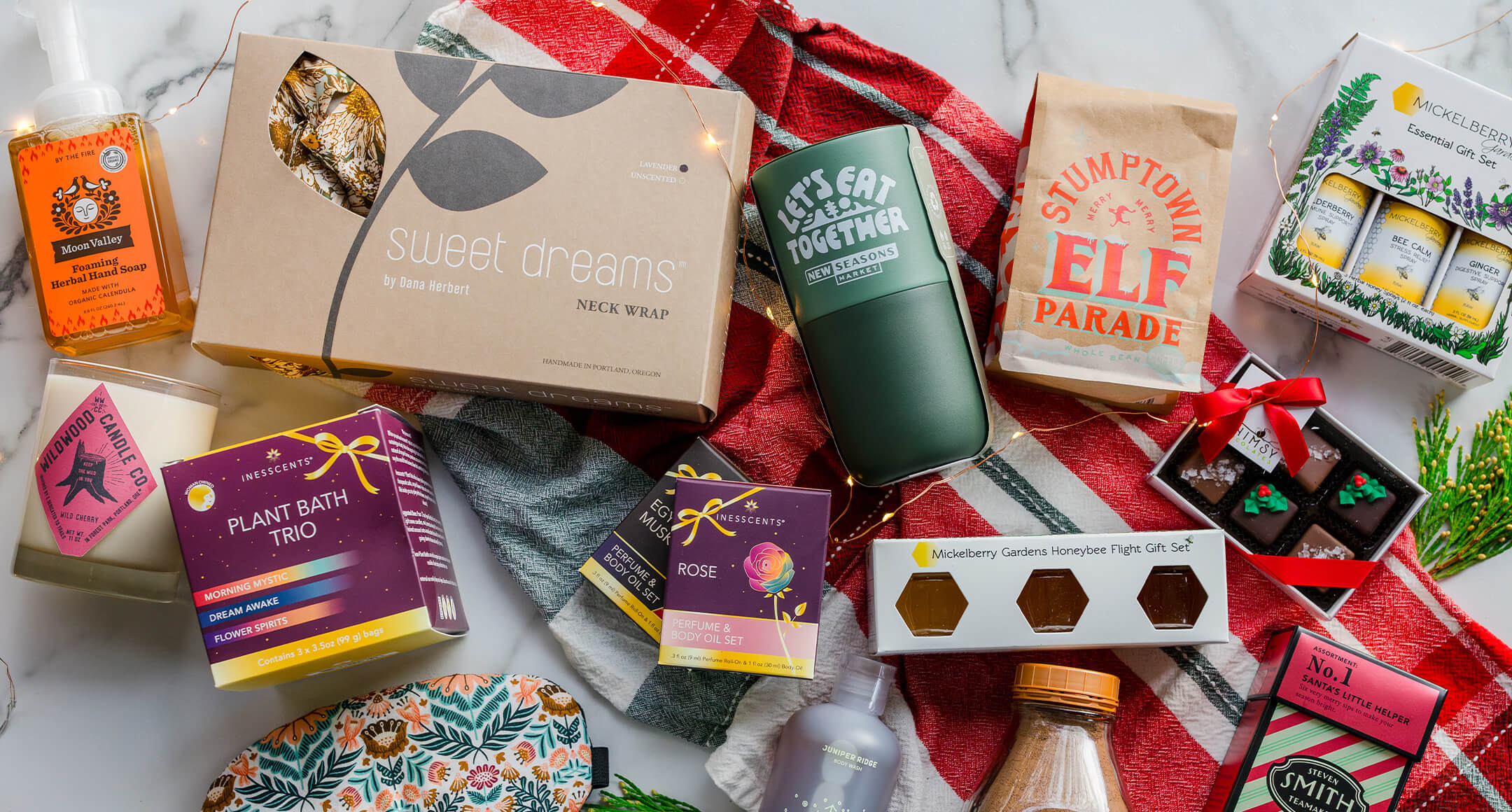 Gifts for warmth and relaxation, including coffee, tea, CBD, and more.